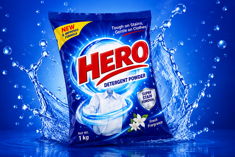 HERO 2X Detergent Powder 1kg Pack with fresh water splash