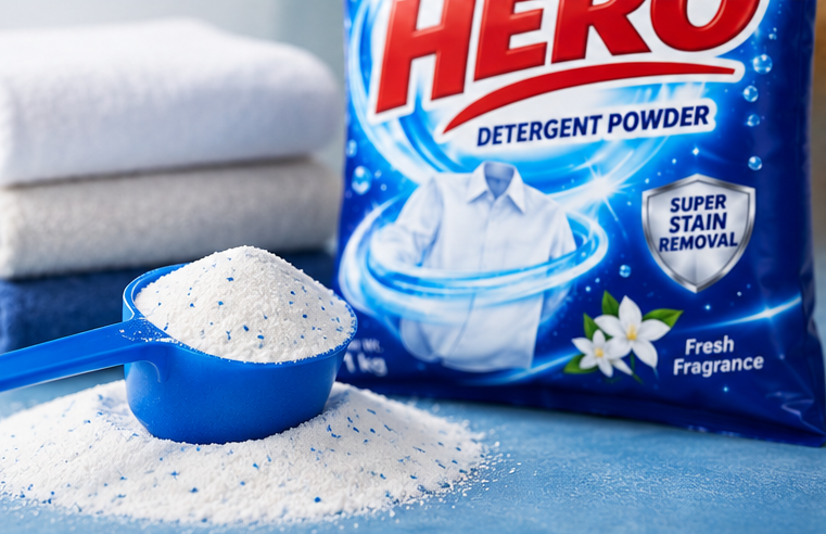 Hero 2X detergent scoop with active blue enzyme granules